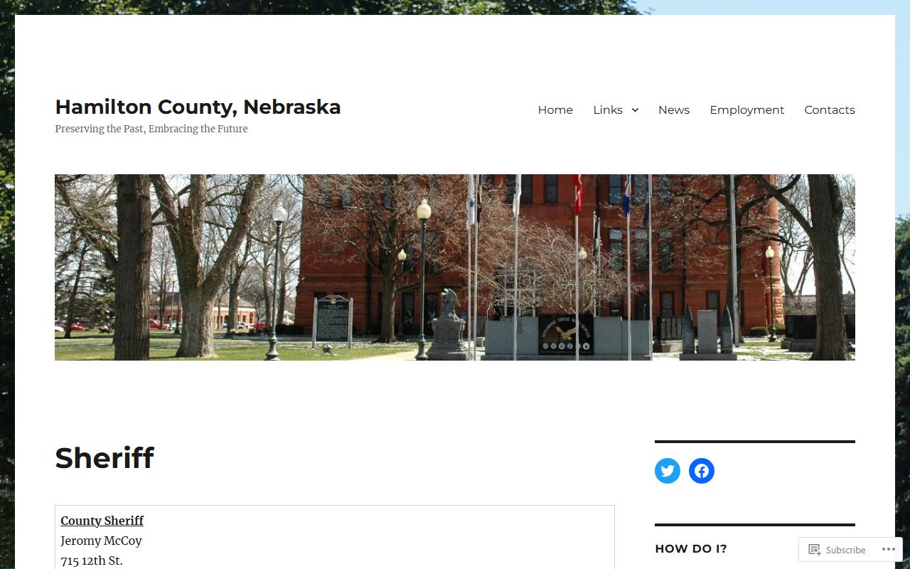 Hamilton County Jail custody contact information on the sheriff page