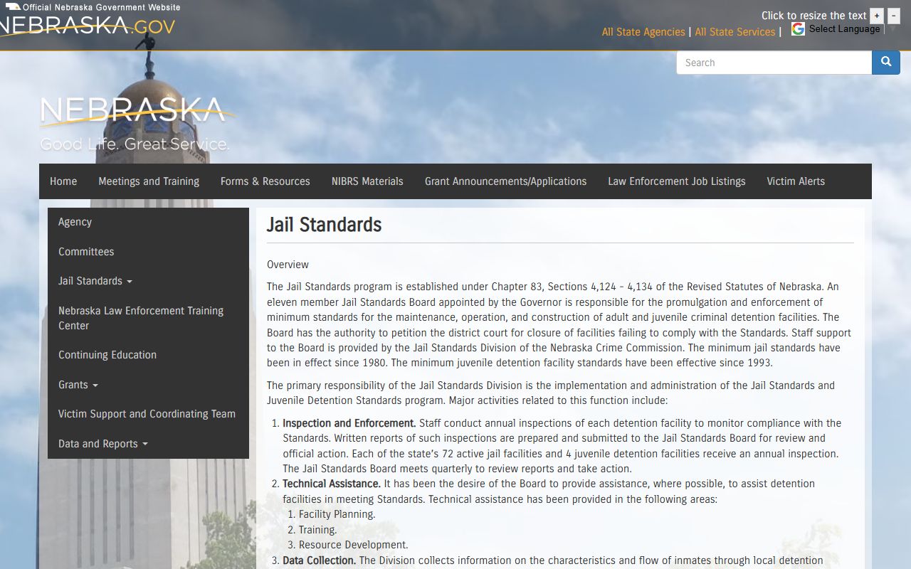 Hamilton County jail standards context from Nebraska Crime Commission