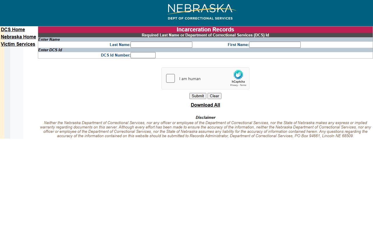 Hamilton County state inmate search fields on NDCS locator
